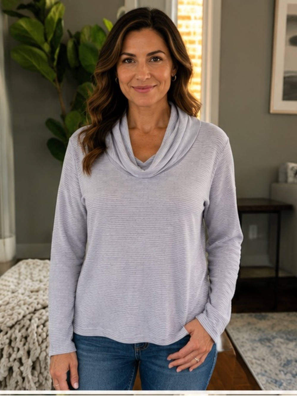 Splendid Lightweight Cowl Neck Sweater - Light Gray